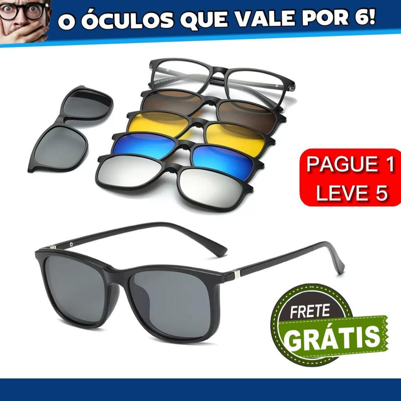 Óculos de Sol 6 em 1 Multicor - Polarized™ + Porta Óculos - lojaplanetoferta.com